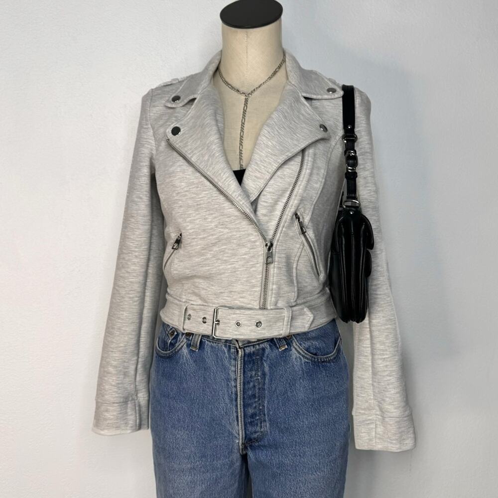 Zara Plush Jersey Biker Moto Jacket Gray Size Small Sweatshirt